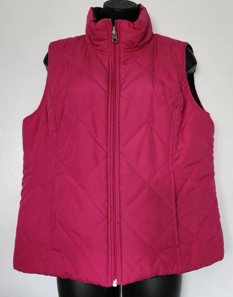 SJB Active women's reversible puffer vest featuring a pink & black plaid. Large - Image 3 of 4