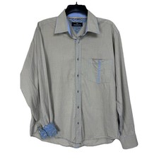 Bugatchi UOMO Men's Dress Shirt Sz L Long Sleeve Button Up Flip Cuff Classic