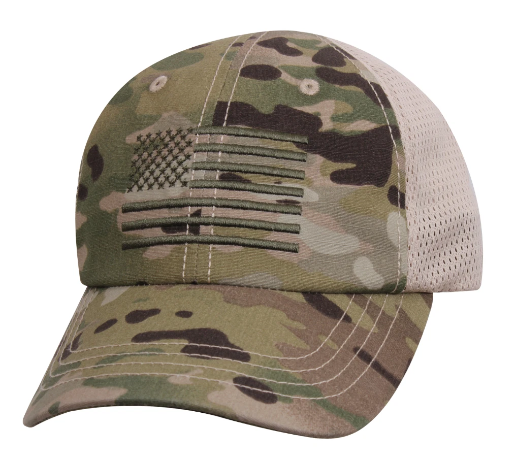 MILITARY EMBROIDERED US FLAG TACTICAL MESH BACK CAP HAT IN CAMO