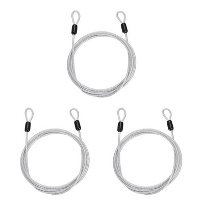 3pcs 1/8'' Dia 4.9ft Security Cable Lock Vinyl Coated Steel with Loops Clear