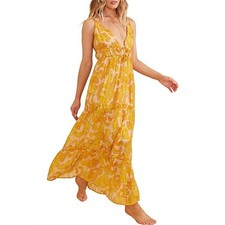 MINKPINK Blaise Sleeveless Maxi Sundress Paisley Sleeveless Yellow Women Medium