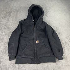 Vintage Carhartt Hooded Jacket Faded Black Full Zip Grunge Youth Large