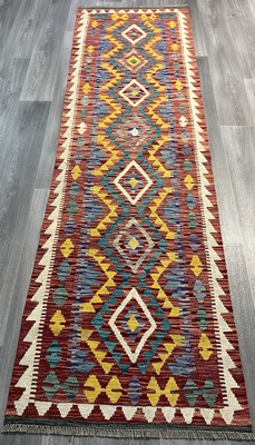 Handarbeit Kelim Läufer Wolle Naturfarben Afghan Traditionell 295cmx85cm