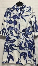 Sara Roka JACKIE BLUE AND WHITE PRINT COTTON DRESS KNEE