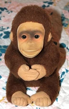 Hosung Brown Baby Monkey Hand Puppet 10" Plush Flocked Face Vintage Chimp 