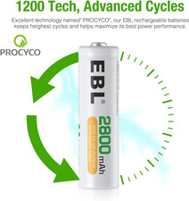 EBL AA Rechargeable Batteries (Retail Package), 1.2V 2800Mah AA Battery,8 Count 16.03 per battery
