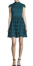 Alice + Olivia Maureen Fit Flare Lace Open Back Dress Turquoise Size 10 NWT
