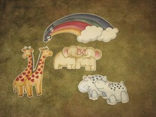 NOAHS' ARK 4 pc. Hard Board Wall Decorations: Rainbow, Giraffe, Hippo, Elephant