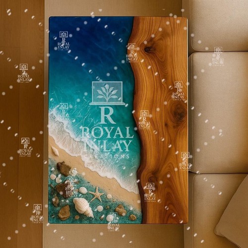 Ocean Shore Resin Table with Live Edge Wood & Real Seashell Inlay – Coastal Lux - Picture 11 of 11