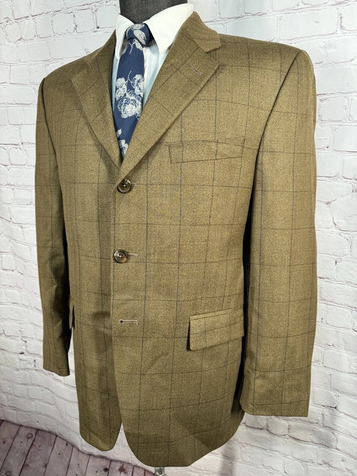 RALPH LAUREN Hombres Marrón Ventana-Panel Cuadros Traje Abrigo Deportivo Blazer Chaqueta TALLA 40S Foto 2 de 4