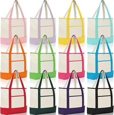 12 Pack Canvas Tote Bag Bulk with Handles, Reusable Grocery Shopping Blank Tote