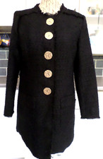 ROMAN BLACK FRINGE DECO BUTTON UP LONG SLEEVE SHIFT COAT SIZE 10