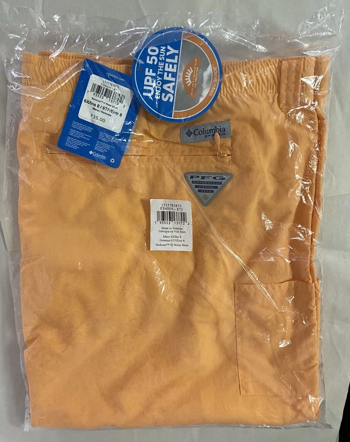 NEW Columbia Men's Backcast III Water Short, Bright Nectar, 6X / 8L Big,UPF50