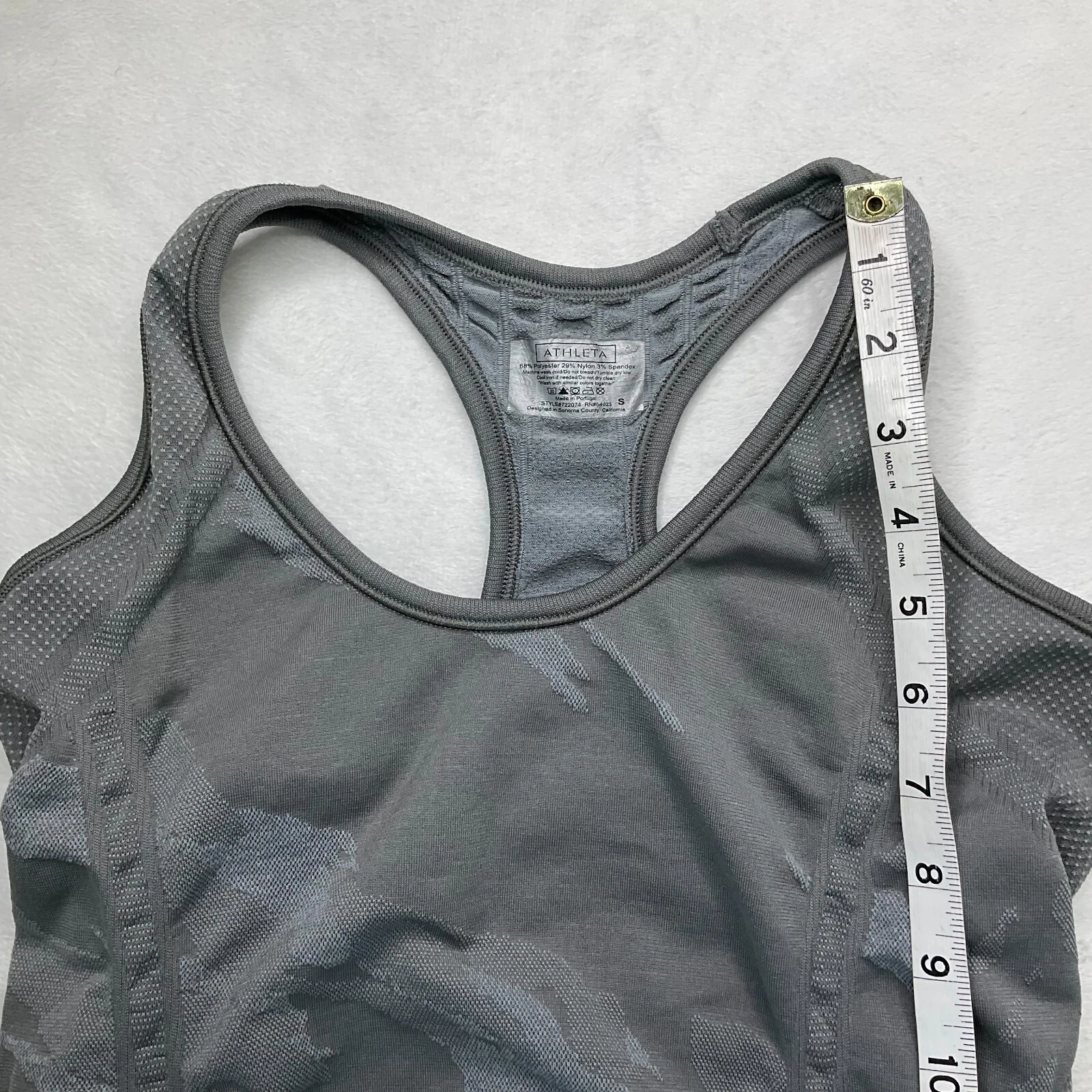 athleta top active fastest track camo cobblestone racerback shirt