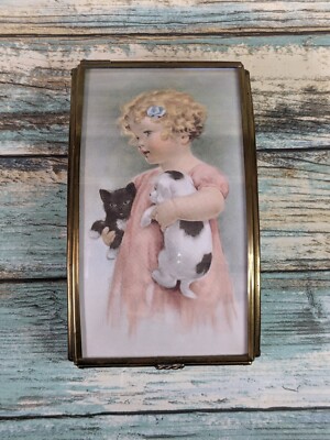 VTG Bessie Pease Gutmann Glass & Brass Trinket Box Via Vermont Friendly Enemies 