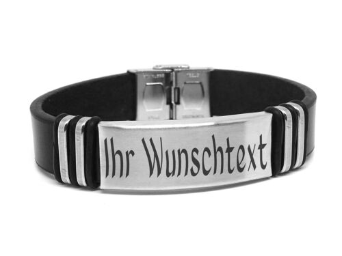 Leder Armband mit Edelstahlplatte + GRAVUR Wunschtext Wunschname ID Lederarmband - Bild 1 von 19