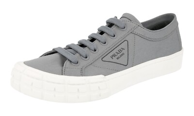 PRADA Canvas Cassetta Wheel Sneaker Schuhe 2EG302 Grau Weiss - NEU -  9 43