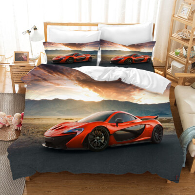 3D Rot Supercar Sonnenlicht Quilt Cover Set Bettwäsche Sets Kissenbezüge 41