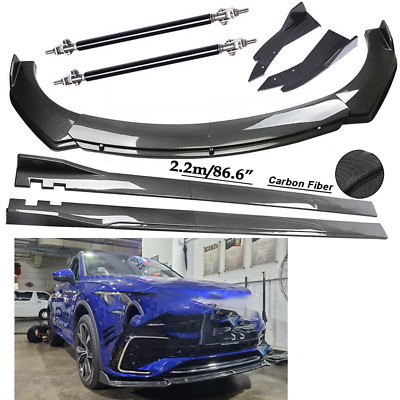 For VW Tiguan R Line Carbon Fiber Front Bumper Lip Spoiler 86.6'' Side Skirt Body