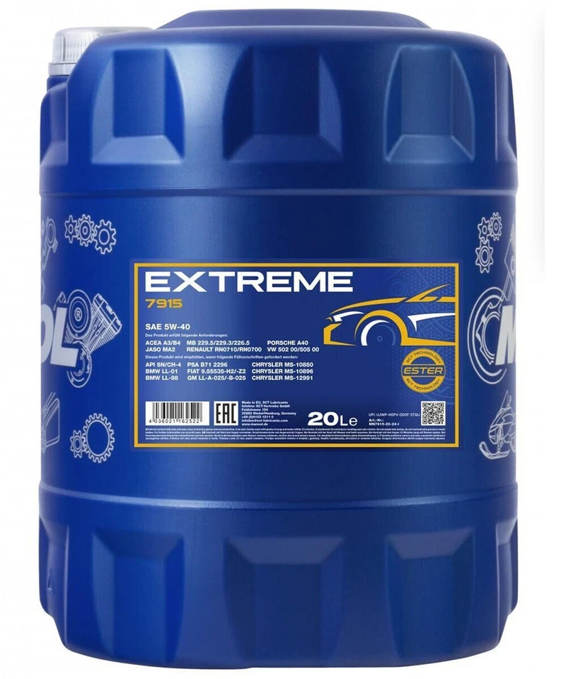 20L Mannol Motoröl Extreme 5W-40 Motorenöl VW 502.00 505.00 MB 229.5 ACEA A3/B4