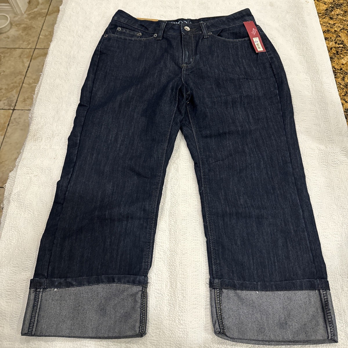 Merona Cropped Cuffed Jeans Dark Wash Denim Women's Size 8R Fit 1