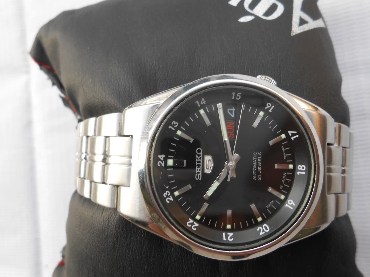 RARE VTG 12 24 BLACK DIAL 7S26 00X0 MILITARY STYLE SEIKO 5 MENS AUTOMATIC WATCH