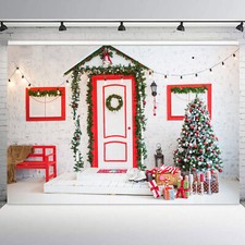 10x8ft Winter Green Pine Branches Red Christmas Vinyl Backdrop Photo Background