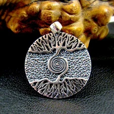 Solid 925 Sterling Silver Celtic Spiral Tree of Life Yggdrasil Roots Pendant