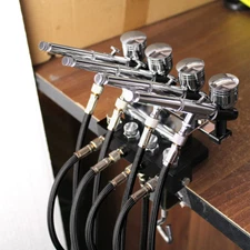 OPHIR 4-Airbrush Holders Set Kit and  1/8 Air Hose Splitter Set Adjustable set