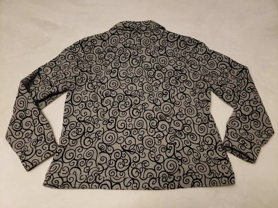 CJ Banks Women Blazer XL Jacket Button Black Velvet Swirls Tweed Collar Career - Image 2 of 4