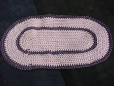 hand made crochet rag rug new materials pale peach/grays 34" x 18"