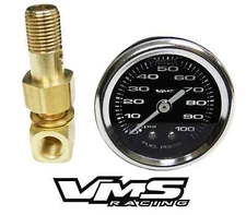 VMS HONDA ACURA 1 1/2 100PSI BLACK FUEL PRESSURE GAUGE LIQUID FILLED 1/8 NPT KIT