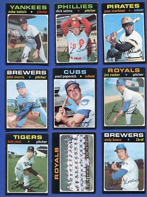 1971 Topps Baseball High Numbers = Mid Grade = 9 Diff Cards = K C Royals Team
