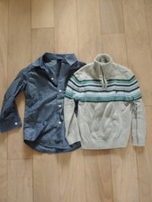 Boys IZOD 2 Pc Gray Sweater Set Button Up Blue Shirt XS 4/5