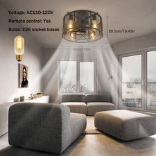 Farmhouse Caged Ceiling Fan Light 3-speed Metal Pendant Lamp w/ Remote Control