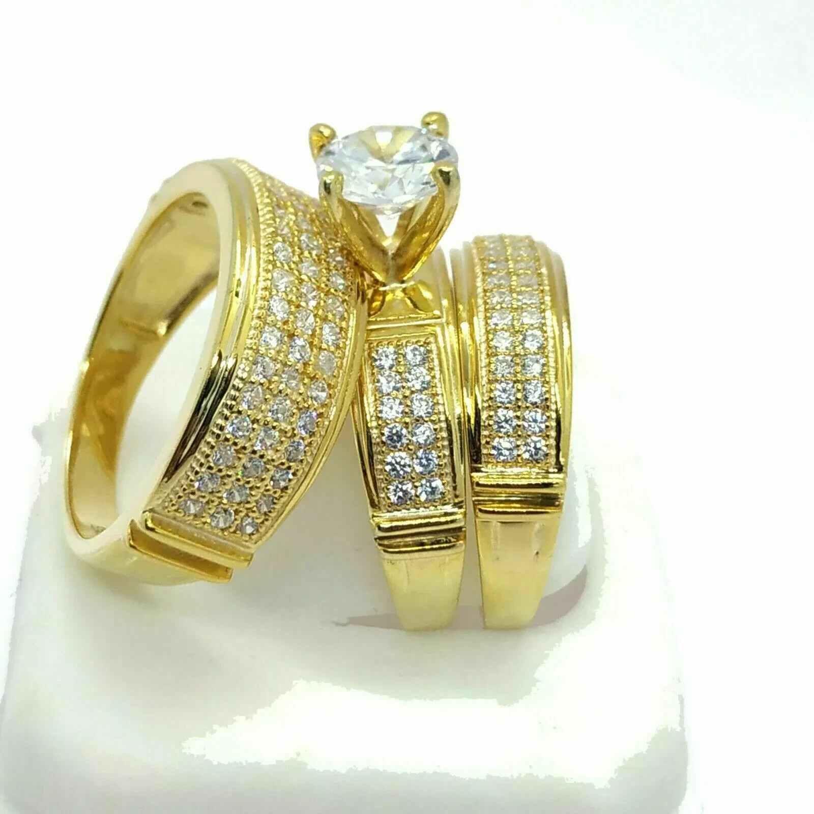 4Ct Lab-Created Diamond His & Hers Wedding Trio Ring Set in 14k Gold Plated