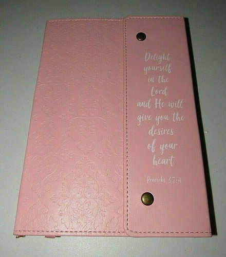 DUSTY PINK FILIGREE "DELIGHT YOURSELF IN THE LORD" PROVERB DOUBLE SNAP JOURNAL - Picture 2 of 7
