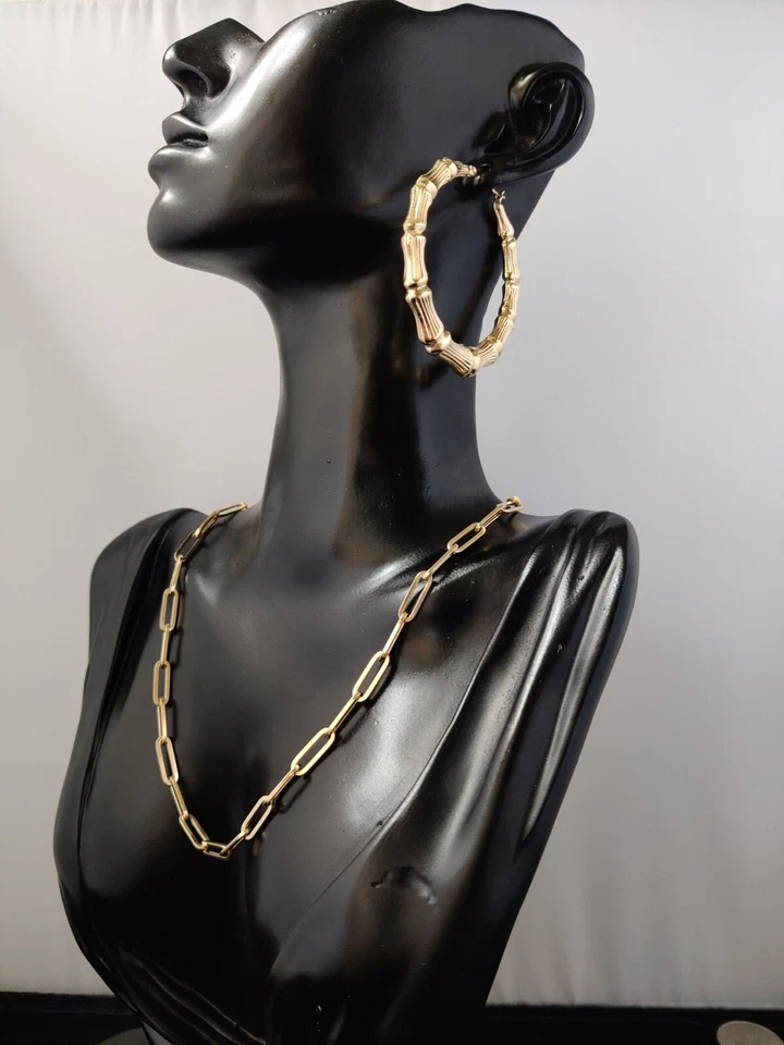 10K Real Solid Yellow Gold Round Bamboo Hoop Earrings, 18mm-78mm Earrings - Image 4 of 4