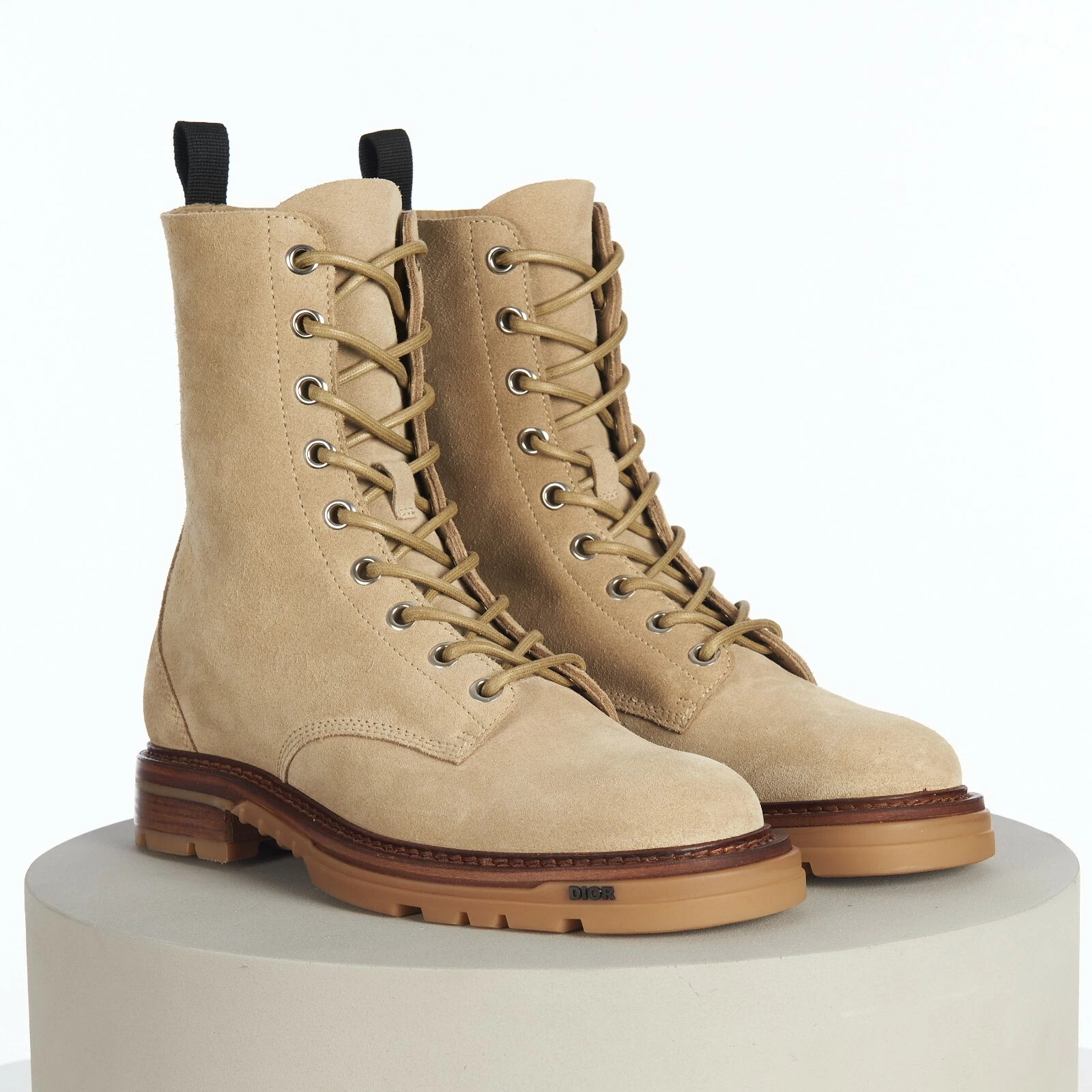 Bottes à lacets militaires/combat DIOR beige daim Explorer II
