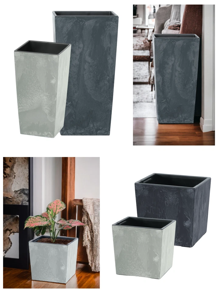 Blumenkübel Blumentopf Betonoptik Eckig Hoch/Niedrig mit Einsatz 12 Größen - Bild 3 von 4