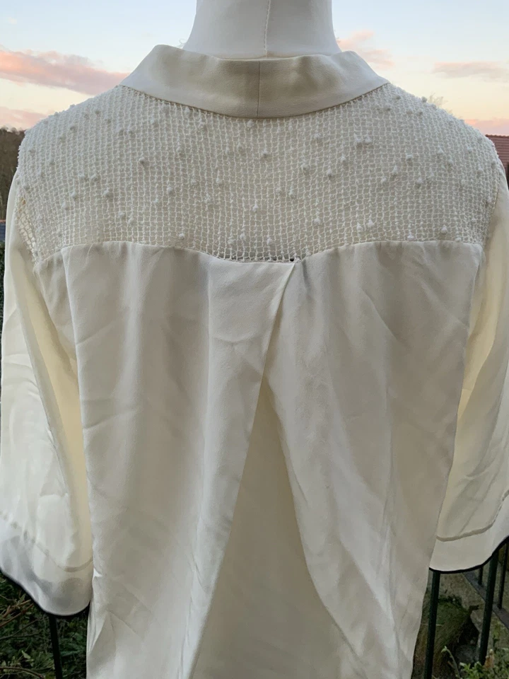BY MALENE BIRGER IVORY SILK CREPE DE CHINE BLOUSE LACE TUNIC TOP 16 18 40 - Image 4 of 4