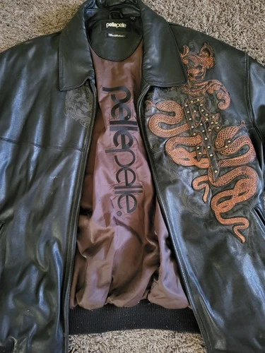 Pelle Pelle Marc Buchanan Leather Bomber Jacket Black/Brown 50 Lined Zip image 2