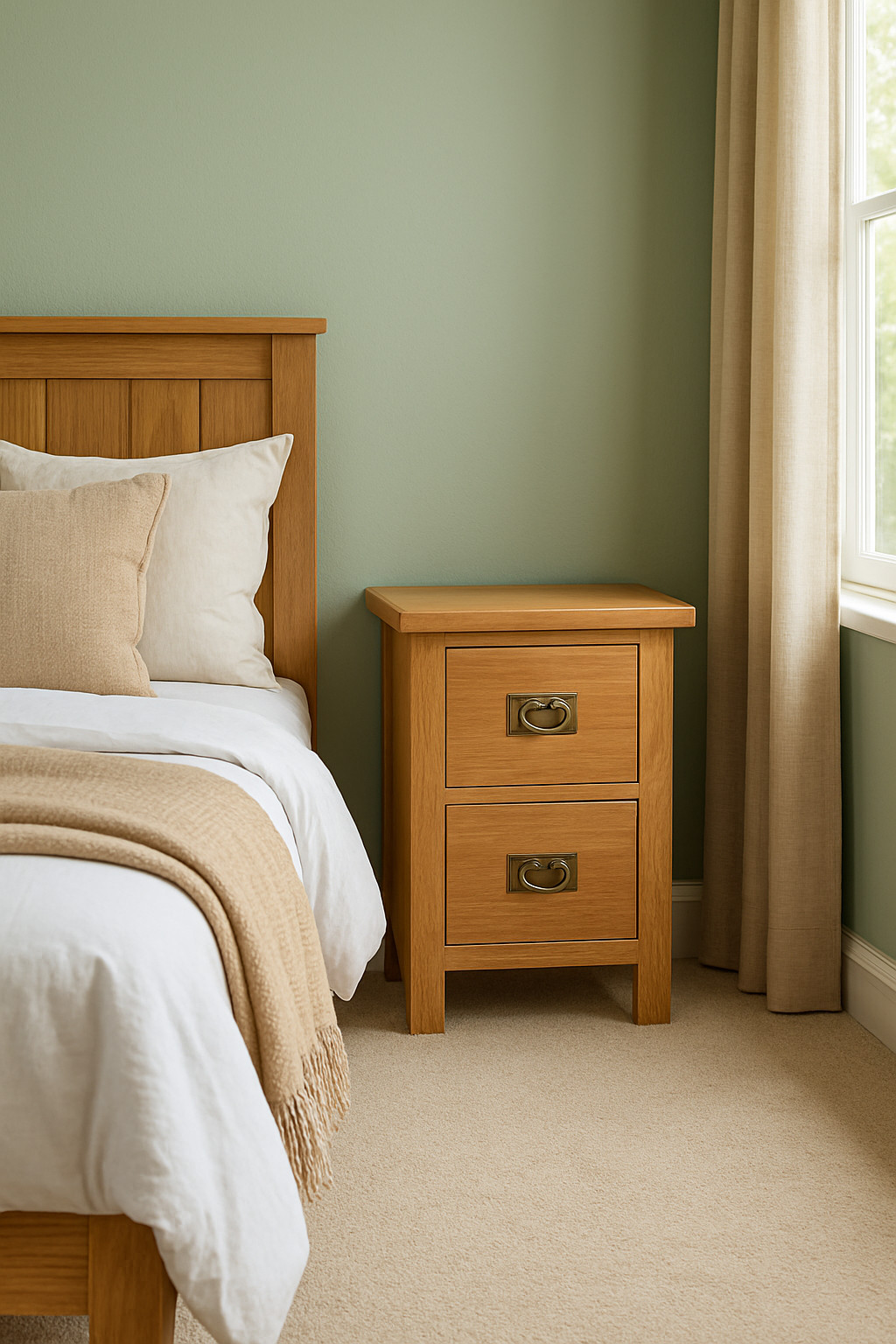 Oak 2 Drawer Bedside Table – Baysdale Rustic Nightstand with Drawers