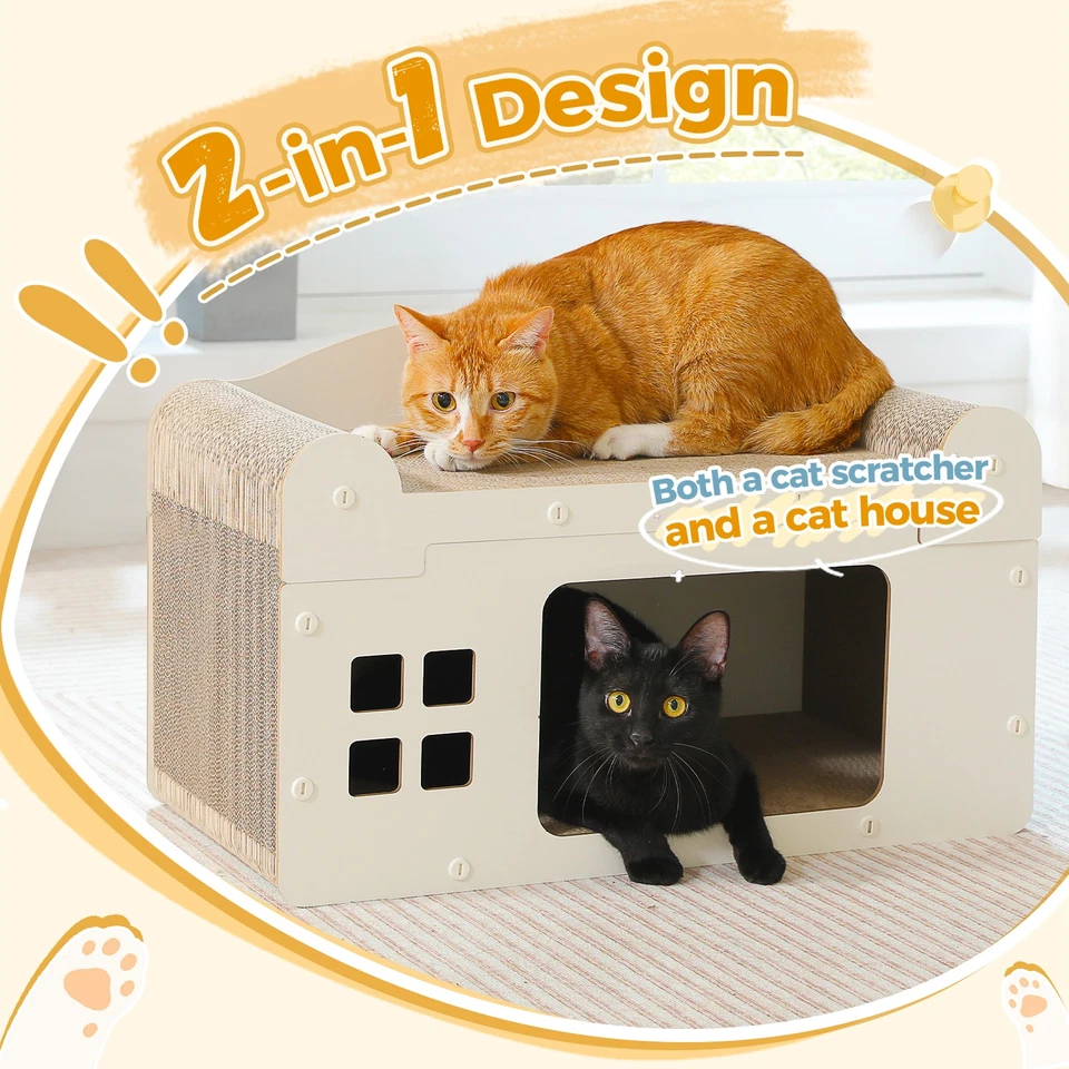 PAWZ Road Cat Scratching Board Cardboard 2-in-1 Scratcher Bed and House Pad Toys - Image 4 of 4