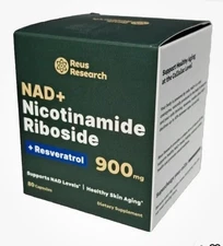 Reus NAD+ Nicotinamide Riboside 900mg W/ Resveratrol 80 Caps Exp: 1/27