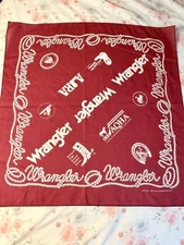 Vintage Wrangler Bandana Red Western Rodeo 21x21" USA Made Cowboy Square Scarf