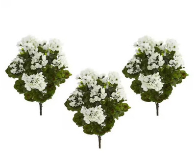 Nearly Natural Geranium Artificial Bush & Flowers Set of 3 6131-S3-WH - NIOB