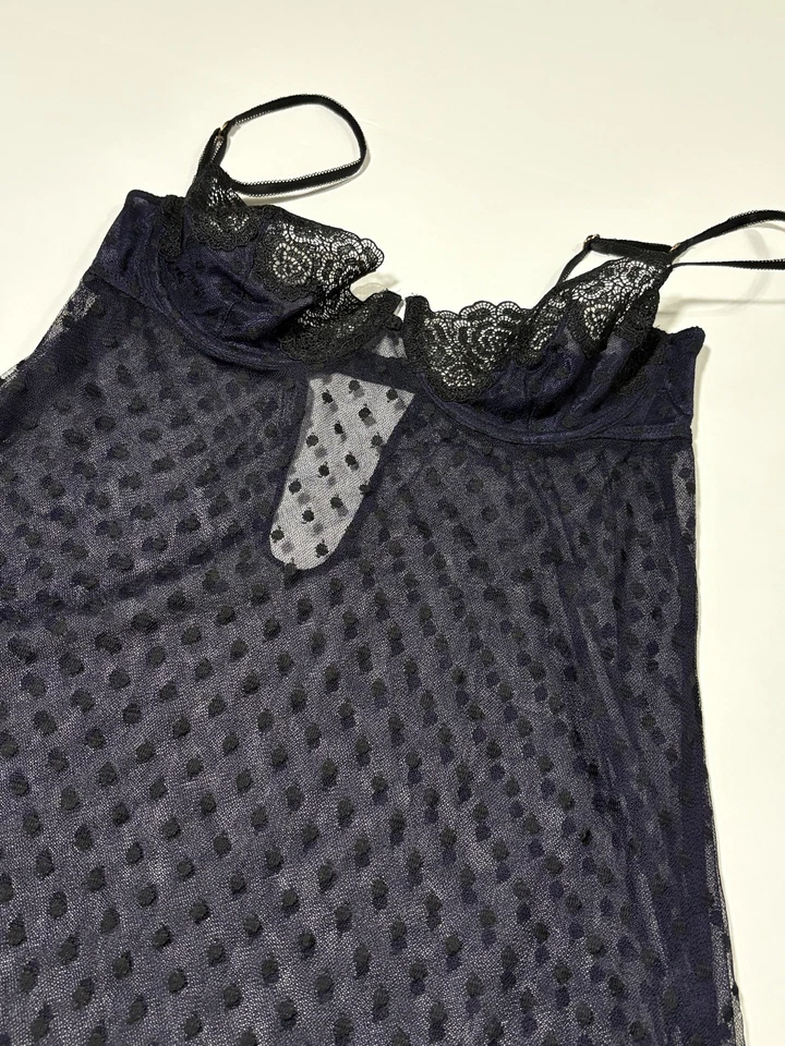 Victoria’s Secret Y2K Babydoll púrpura gótico lunares lencería transparente para mujer 36C Foto 3 de 4