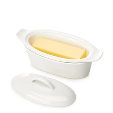 Butter Dish with Lid for Countertop - Porcelain White 3pcs Large Keeper