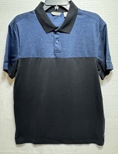 CALVIN KLEIN Shirt Mens M Blue Black Colorblock Liquid Touch Golf Polo Short Sle